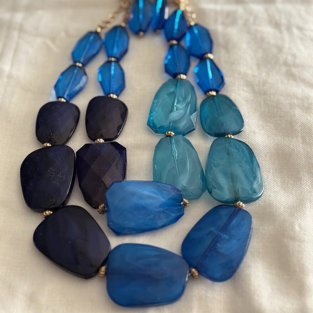 Mode Blue Multi-Strand Statement Necklace & Matching Earrings Set NWT - Picture 3 of 4
